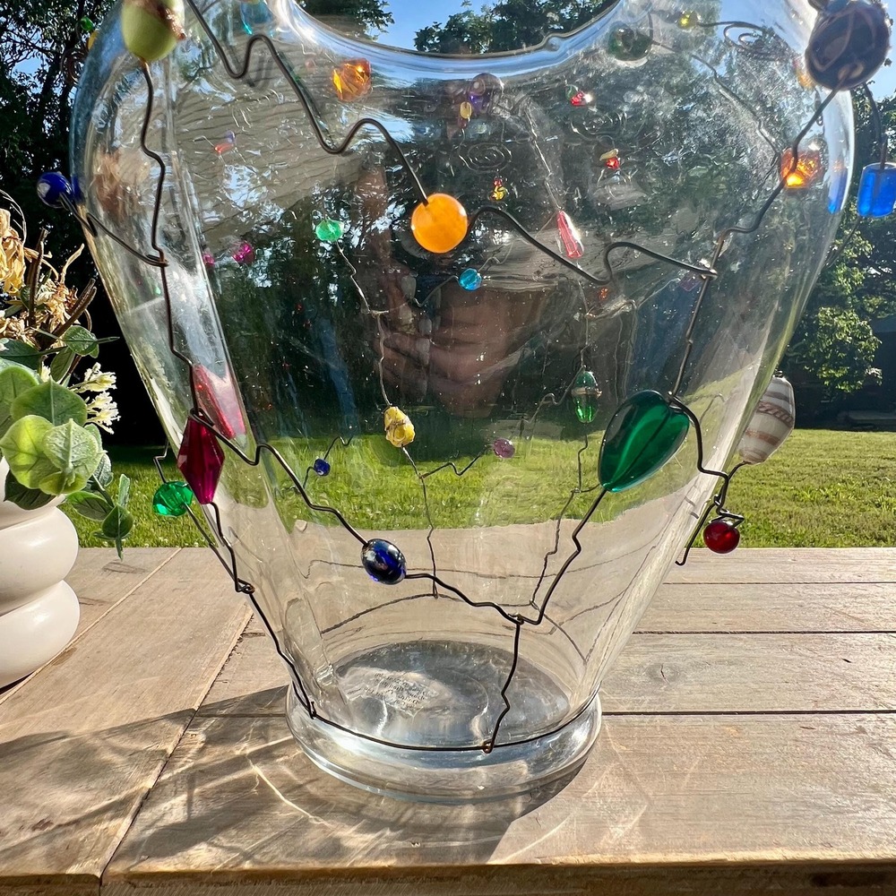 Large Wire and Beaded Glass Vase - Picture 3 of 7